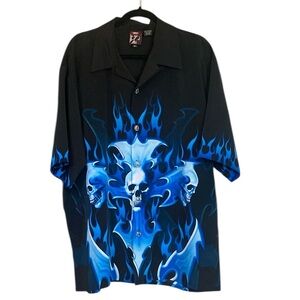 Dragonfly Roadhouse Men's Black and Blue Skull Shirt XL